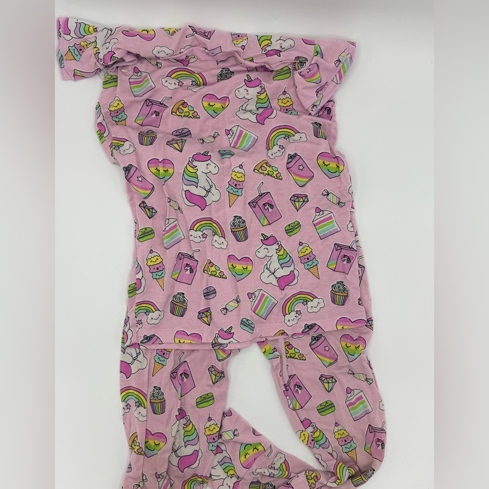 Bums and Roses Pink Unicorn and Rainbow Foodie girls two Piece size 5/6